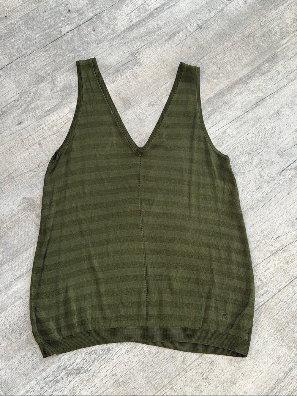 Ted Baker Lightweight Olive Striped Viscose V-Neck Top